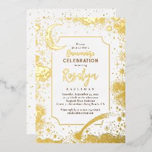Celestial Gold Stars and Moon Night Quinceanera  Foil