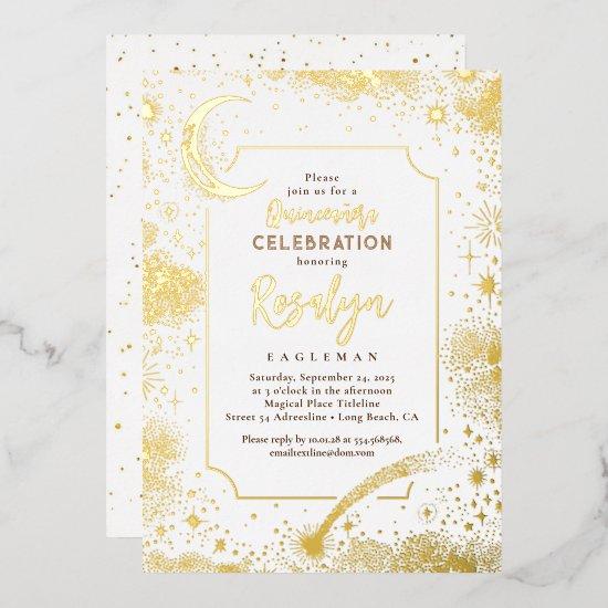 Celestial Gold Stars and Moon Night Quinceanera  Foil