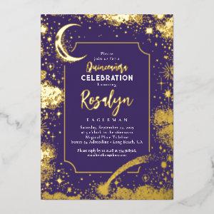 Celestial Gold Stars and Moon Night Quinceanera  Foil