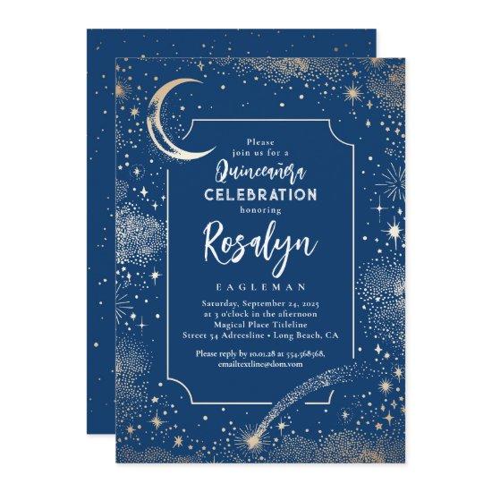 Celestial Gold Stars and Moon Night Quinceanera