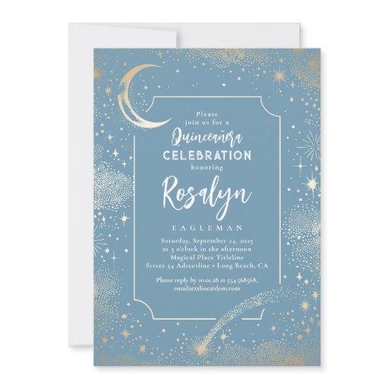 Celestial Gold Stars and Moon Night Quinceanera