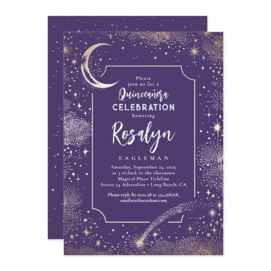 Celestial Gold Stars and Moon Night Quinceanera