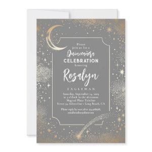 Celestial Gold Stars and Moon Night Quinceanera