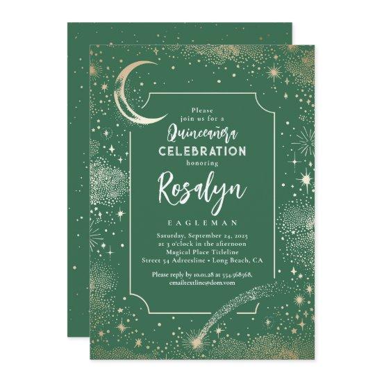 Celestial Gold Stars and Moon Night Quinceanera