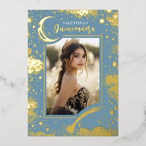 Celestial Gold Stars Moon Night Quinceanera Photo Foil