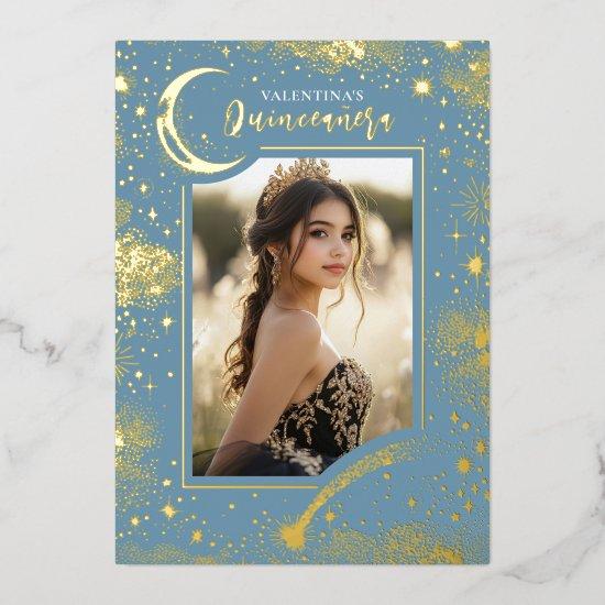 Celestial Gold Stars Moon Night Quinceanera Photo Foil