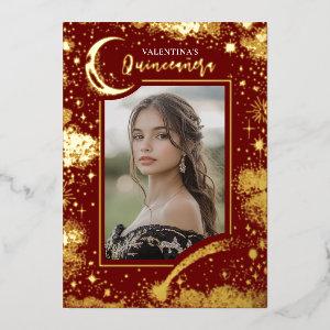 Celestial Gold Stars Moon Night Quinceanera Photo Foil