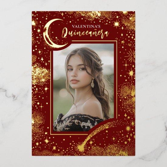 Celestial Gold Stars Moon Night Quinceanera Photo Foil