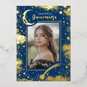 Celestial Gold Stars Moon Night Quinceanera Photo Foil