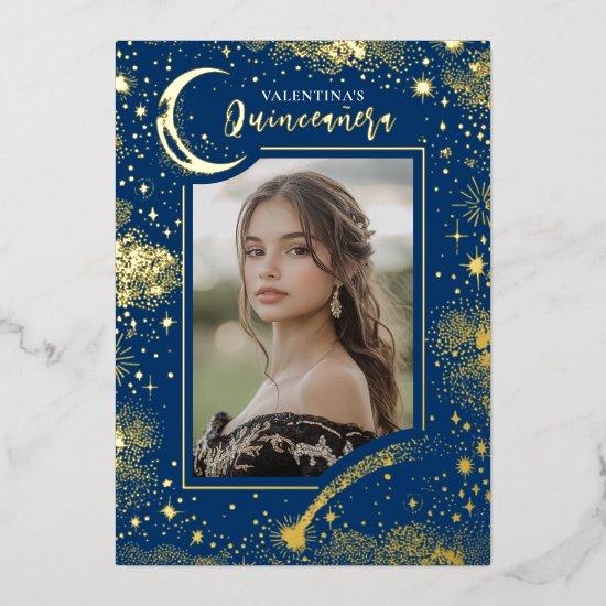 Celestial Gold Stars Moon Night Quinceanera Photo Foil