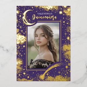 Celestial Gold Stars Moon Night Quinceanera Photo Foil