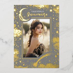 Celestial Gold Stars Moon Night Quinceanera Photo Foil