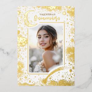 Celestial Gold Stars Moon Night Quinceanera Photo Foil