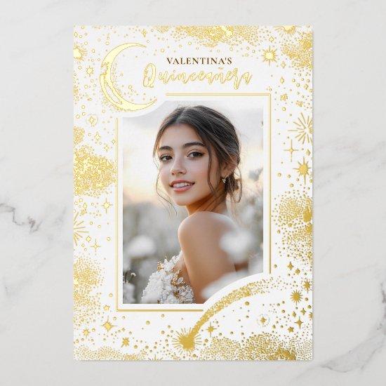Celestial Gold Stars Moon Night Quinceanera Photo Foil