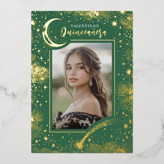 Celestial Gold Stars Moon Night Quinceanera Photo Foil