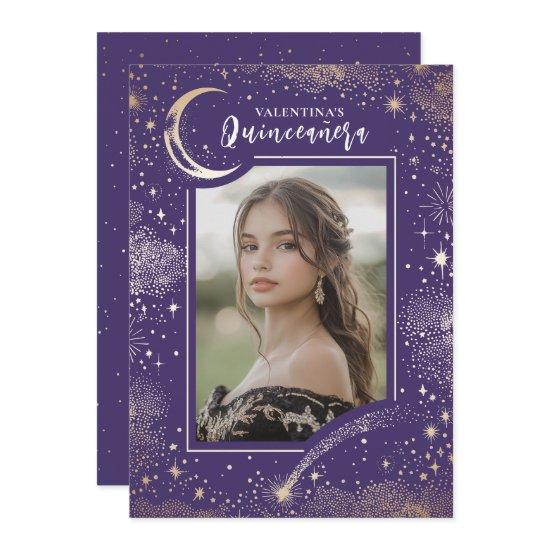Celestial Gold Stars Moon Night Quinceanera Photo