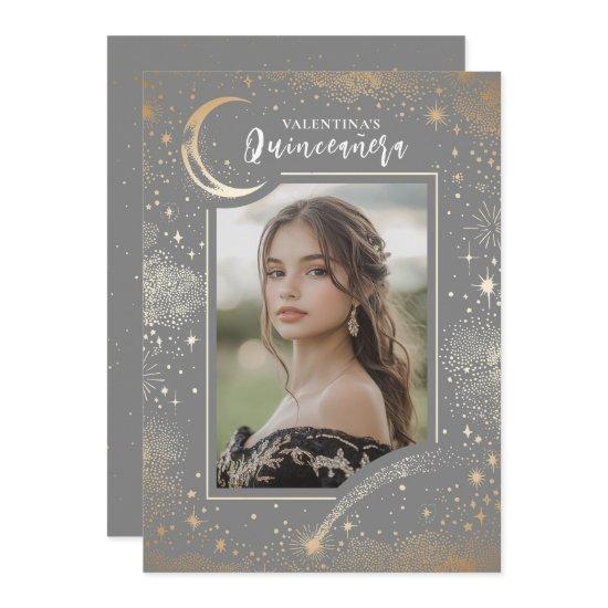 Celestial Gold Stars Moon Night Quinceanera Photo