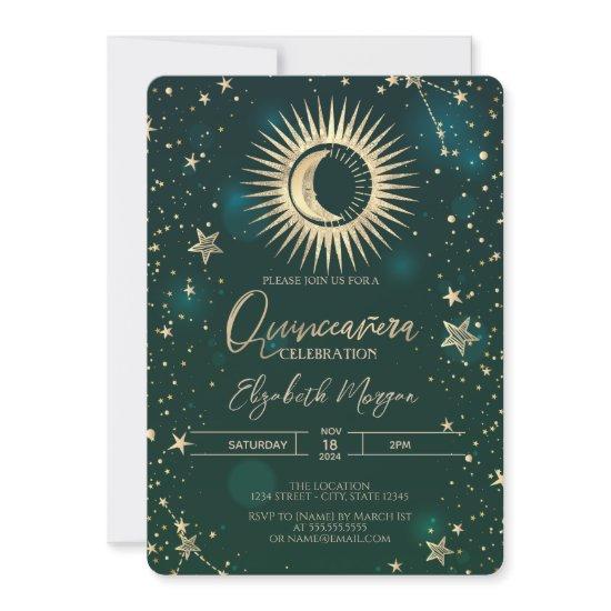 Celestial Gold Sun Moon Stars Quinceanera