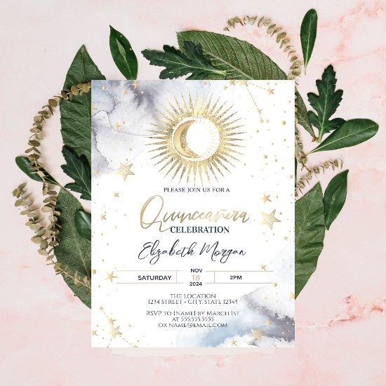 Celestial Gold Sun,Moon,Stars Quinceanera