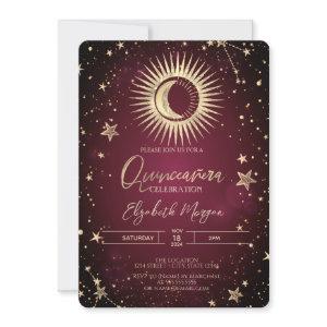 Celestial Gold Sun Moon Stars Red Quinceanera