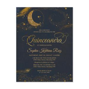 Celestial Midnight Blue Gold Star Moon Quinceanera Postcard
