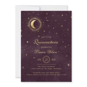 celestial midnight blue gold stars Quinceanera Inv