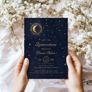Celestial Midnight Blue Gold Stars Quinceanera