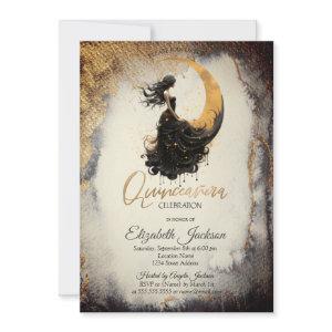 Celestial Moon Girl Watercolor Gold Quinceanera
