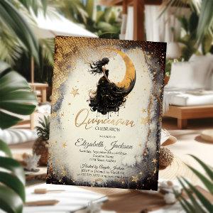 Celestial Moon Girl Watercolor Stars Quinceanera
