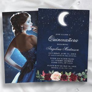 Celestial Moon Stars Floral Photo Quinceanera