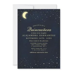 Celestial Moon Stars Midnight Blue Quinceañera