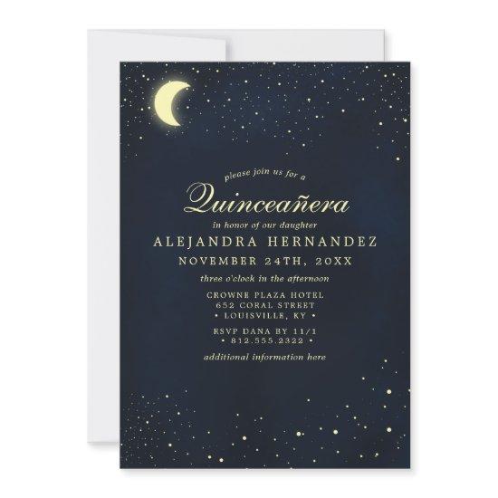Celestial Moon Stars Midnight Blue Quinceañera
