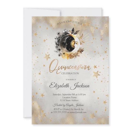 Celestial Moons,Stars Flower Quinceanera