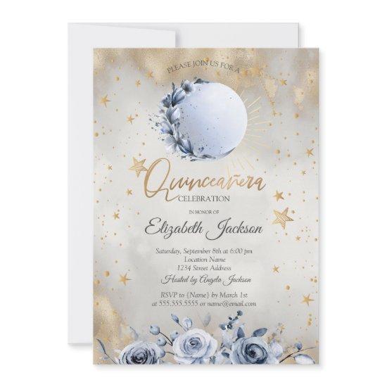 Celestial Sun,Blue Moon Roses Stars  Quinceanera