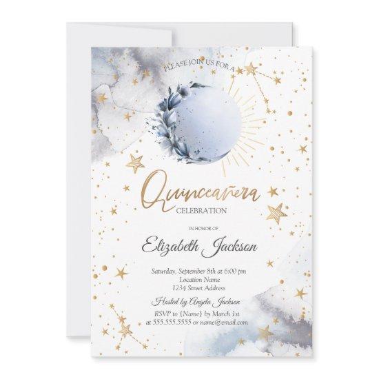 Celestial Sun,Blue Moon,Stars Flower Quinceanera