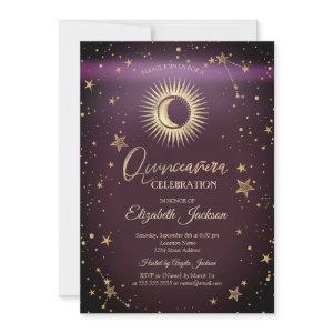 Celestial Sun,Moon,Stars Burgundy Quinceanera