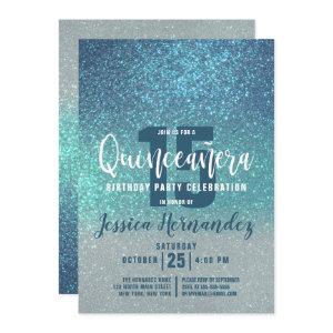 Cerulean Blue Teal Triple Glitter Quinceañera
