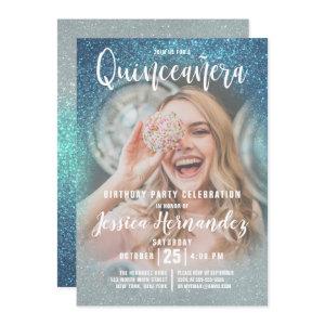 Cerulean Blue Triple Glitter Photo Quinceañera