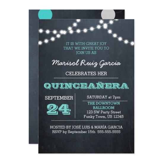 Chalkboard Lights Teal Quinceañera