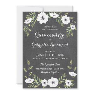Chalkboard Painted Anemones - Quinceañera Invite