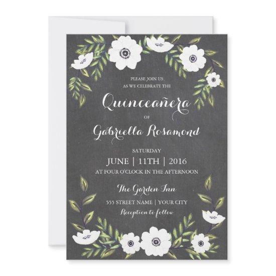 Chalkboard Painted Anemones - Quinceañera Invite