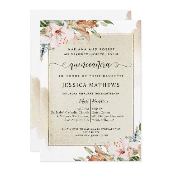 Champagne and Blush Pink Floral Quinceañera
