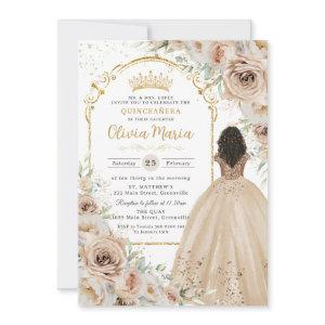 Champagne Beige Cream Floral Princess Quinceañera