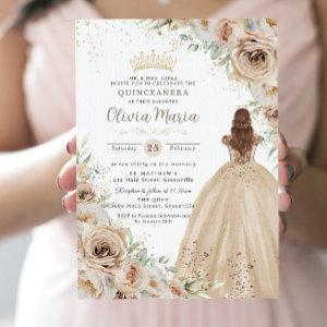 Champagne Beige Cream Floral Princess Quinceañera