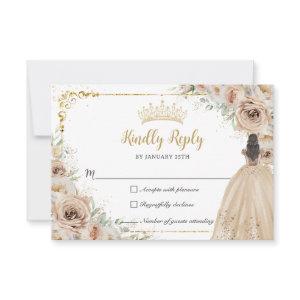 Champagne Beige Cream Floral Princess Quinceañera RSVP Card