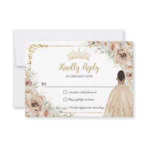 Champagne Beige Cream Floral Princess Quinceañera  RSVP Card