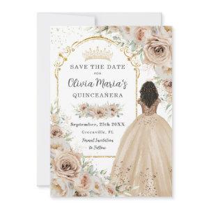 Champagne Beige Cream Floral Princess Quinceañera  Save The Date