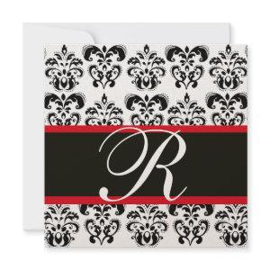 CHAMPAGNE & BLACK  RED  DAMASK MONOGRAM , white