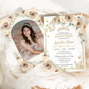Champagne Cream Floral Sweet 16 Quinceañera Photo