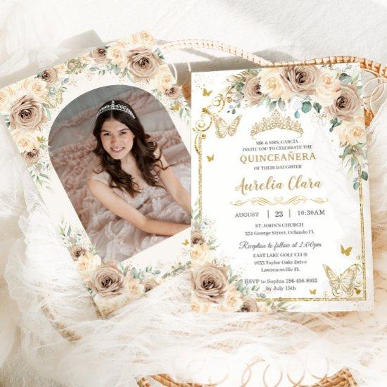 Champagne Cream Floral Sweet 16 Quinceañera Photo